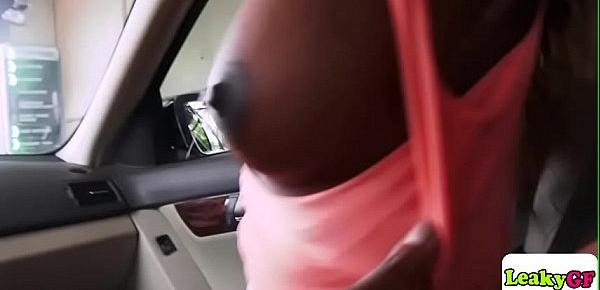 Ebony gf Noemie sucks dick in the car